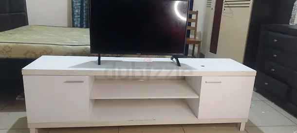 White TV Stand / Entertainment Unit with Storage - Good Condition