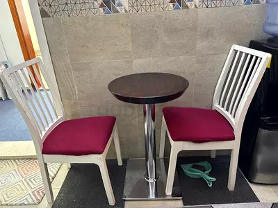 Small round  dining table with two white chairs (set) for couple or kids - excellent condition