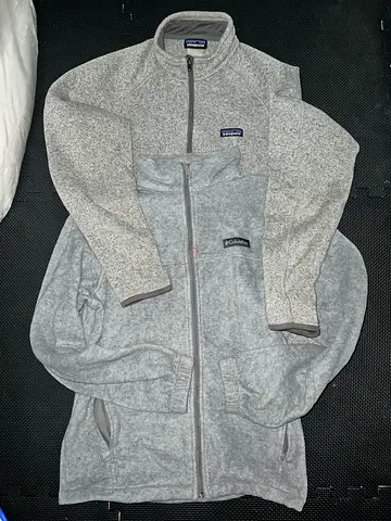 Patagonia Women's Full-Zip Retro Pile Fleece Jacket, Light Grey, Size M and Columbia sweater jacket