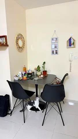 Marble Top dining table with 3 black chairs - good condition