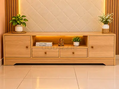 Solid Wood TV Console / Entertainment Unit - Light Oak, 3 Drawers