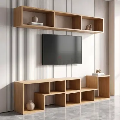 Modular Wooden Entertainment TV Unit with Open Shelves