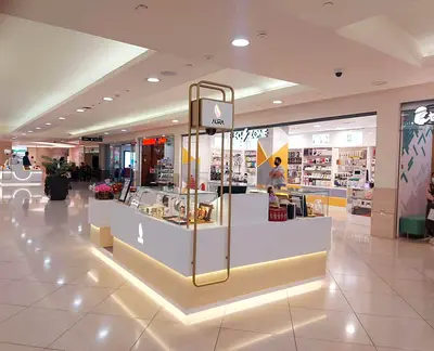 Mall Kiosk Display Counter - Modern White & Gold (AlFotaim specifications)