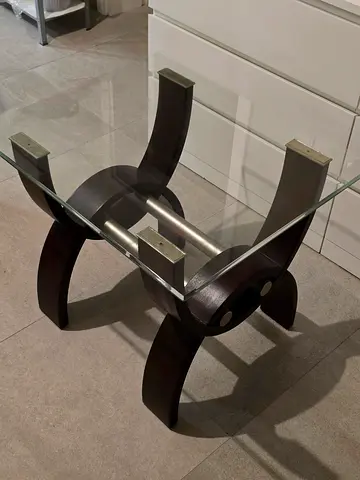 Modern Glass Top Coffee Table with Curved Wooden Base
