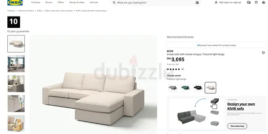 IKEA 4 seater L shape sofa chaise