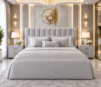 New Queen bed upholstered bed with headboard storage bed and queen size bed luxury- light grey
