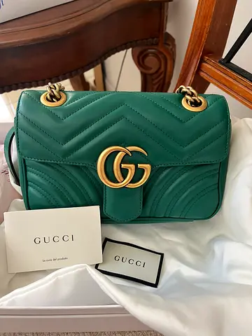 Authentic Gucci GG Marmont Small Green Shoulder Bag