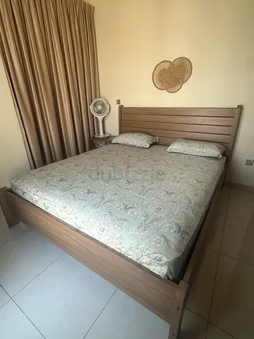 Wooden Queen Bed Frame with Headboard and mattress- Good Condition