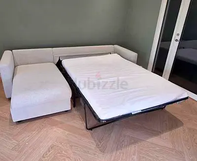 Comfortable L-Shaped Sofa Bed in Light beige Fabric