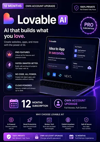 Lovable AI Pro 12-Month Subscription - Own Account Upgrade (Digital)