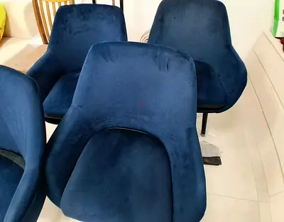 Set of 4 Blue Velvet Dining Chairs - Good Condition