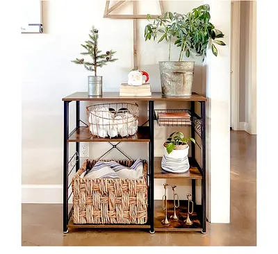 Vasagle Alinru Kitchen Baker’S Rack, Coffee Bar, Microwave Oven Stand, With Steel Frame, Wire Basket
