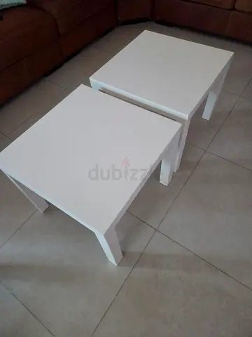 Pair of simple white square side tables (IKEA style)