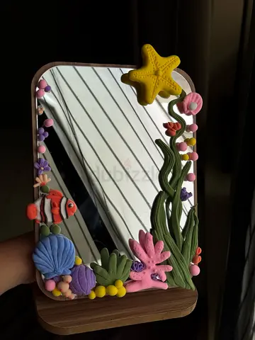 Handmade Beach-Themed Decorative Mirror with Foam Clay Accents