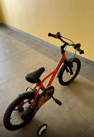 Kids 14-inch B'Twin Black/Orange Bicycle with Training Wheels