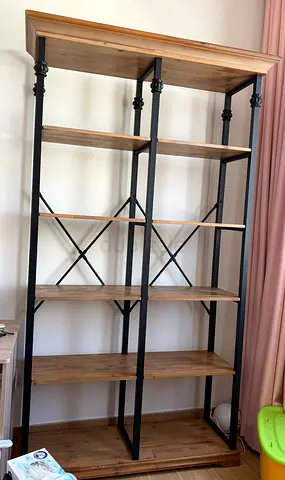 Industrial-style Wooden & Metal 6-Shelf Bookcase / Display Unit