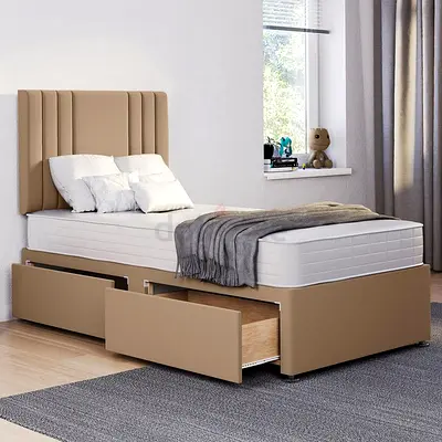 Single Upholstered Bed with Storage Drawers and Fluted Headboard