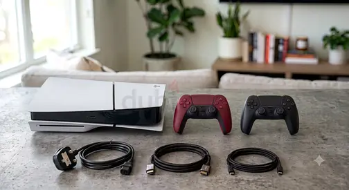 PlayStation 5 Console with 2 DualSense Controllers and Cables - Good Condition