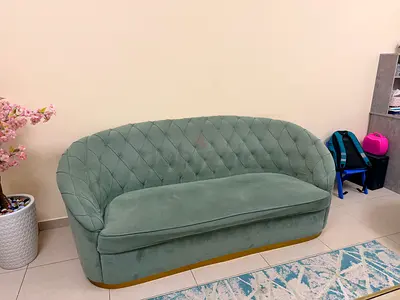 Light Green Velvet 3-Seater/2-Seater and 1-Seater Sofa with Tufted Back