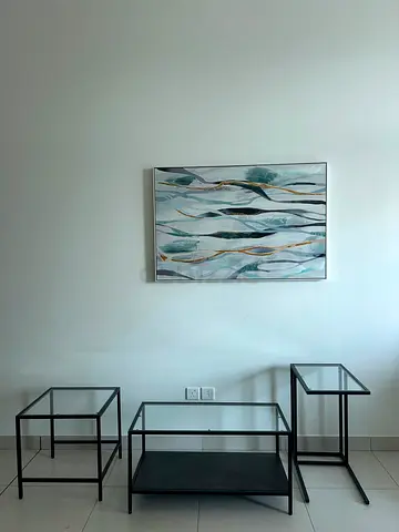Ikea Set of 3 Black Metal & Glass Side Tables and coffee table - Modern Minimalist and painting