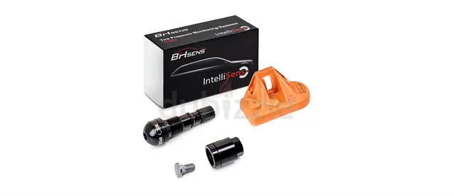4 x Brand New Genuine Huf / BH Sens TPMS Sensor + Black Valve Kit (Porsche / Audi / VW / Bentley)