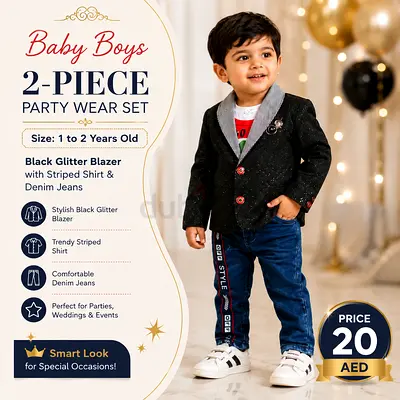 Baby Boys 2-Piece Party Wear Set (Blazer + Jeans) - Size 1-2 yrs
