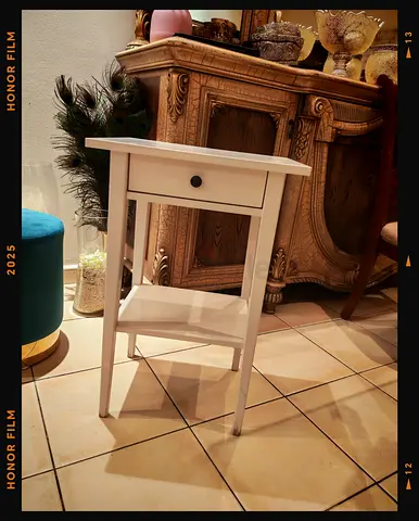 White bedside table with drawer and lower shelf - good condition