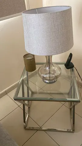 Glass and chrome side table— good condition