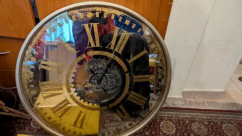 Large Vintage-Style Round Wall Clock with Exposed Gears
