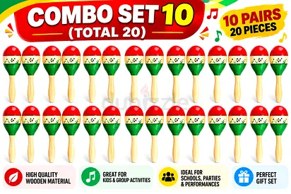 Wooden Maracas Shakers – 10 Pairs / 20 Pieces Combo Set
