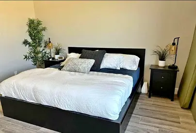 IKEA king size bed with mattress and storage drawers