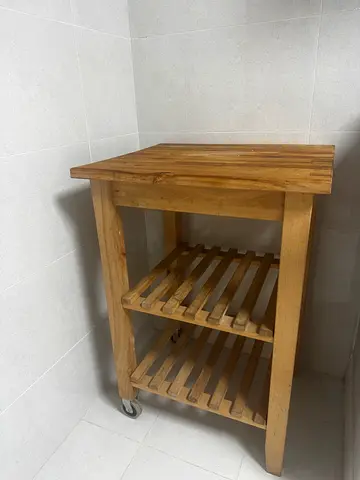 Solid Wood Kitchen Trolley/Bar Cart with Wine Bottle Rack on Wheels