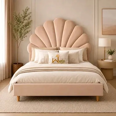 Modern Design Luxury Queen Size Fabric Bed with Spring Mattress