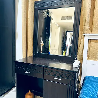 Dark Wood Dresser with Large Mirror — Good Condition