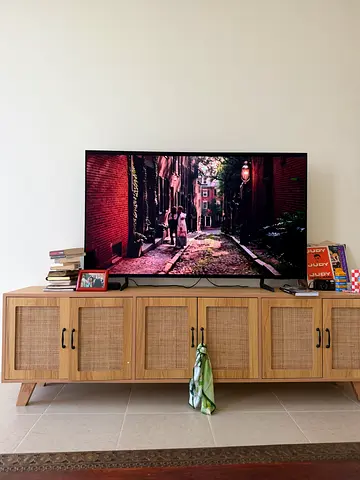 Wood Rattan television console - just like new / barely used