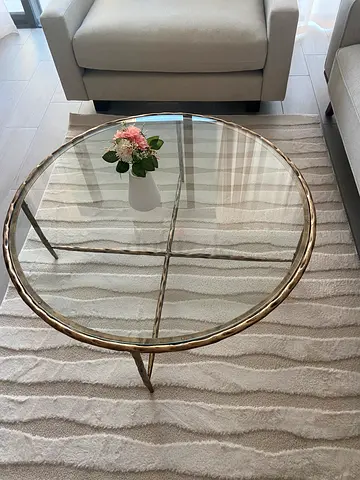 Round Glass Coffee Table with Gold Metal Frame