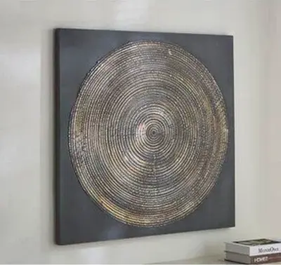 Urgent 🚨 sell Im selling this two huge Square Wall Art with Gold Concentric Circle on Dark Canvas