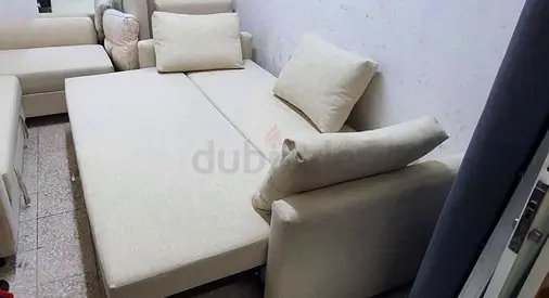 Cream Fabric Pull Out Sofa Bed