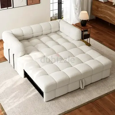 Convertible Sofa Bed - Modern Tufted White 3-Seater (Pull-out)