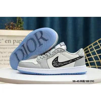 Dior x Nike Light Grey Low-Top Sneakers with Branded Swoosh — Size 36-45 Available