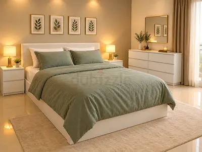 Modern White Bedroom Set with  hydraulic Bedside Tables and Dresser