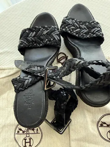 Black braided leather sandals - Hermès style, size not marked