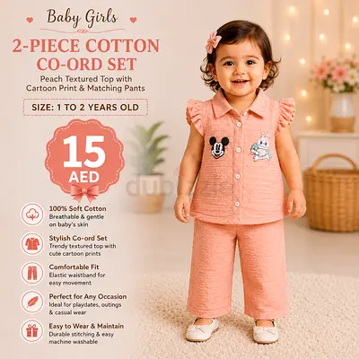 Baby girls 2-piece cotton co-ord set (1-2 years) - Peach