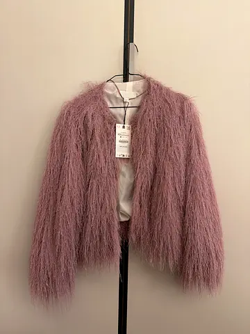 ZARA Mauve shaggy faux fur cropped jacket - like new with tags