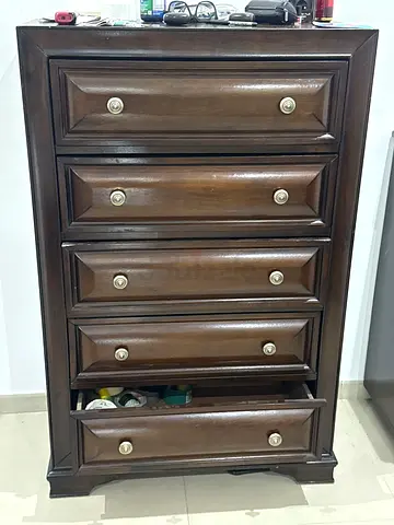 Solid Wood 5 Drawer Tall Chest of drawers in Dark Brown