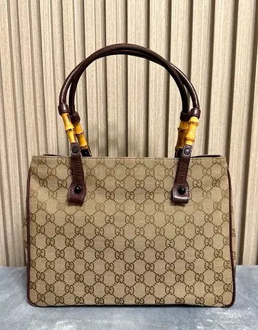 Pre-owned Gucci Monogram Bamboo-Handle Tote Bag