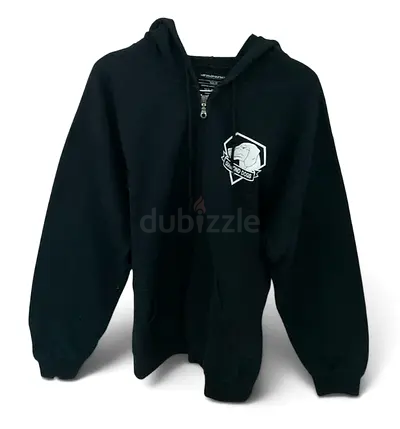 Black Zip-Up Hoodie with Small Chest Logo - Casual Unisex