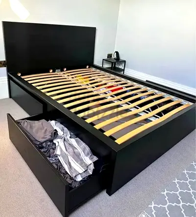 Ikea king size bed with mattress and storage drawers