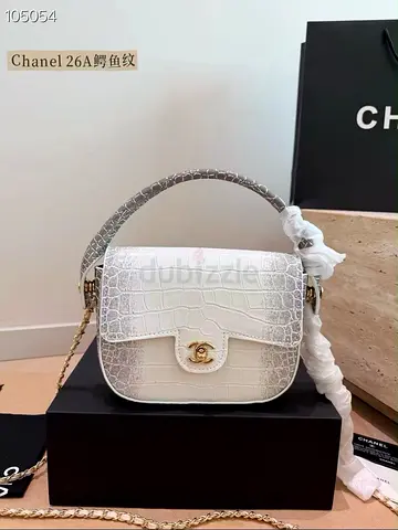 Chanel 26A White Croc-Embossed Top-Handle Flap Bag