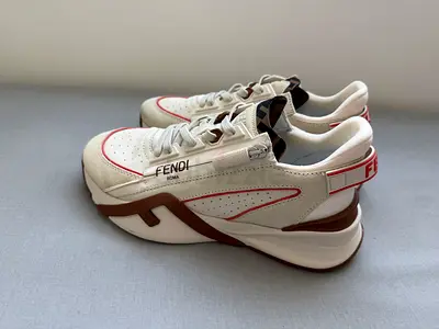 Fendi White & Brown Leather Low-Top Sneakers